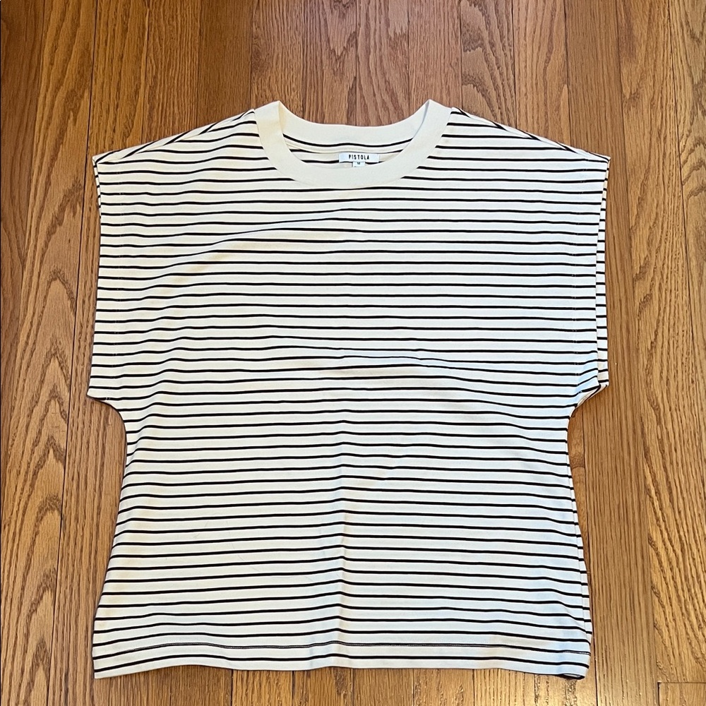 Pistola Brown and Cream Striped Sleeveless Tee